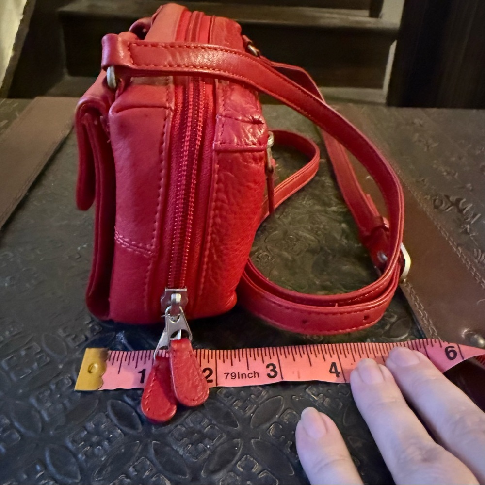 Genuine Leather Red MiniCrossbody Organizer Bag by ILI New York - Picture 11 of 16